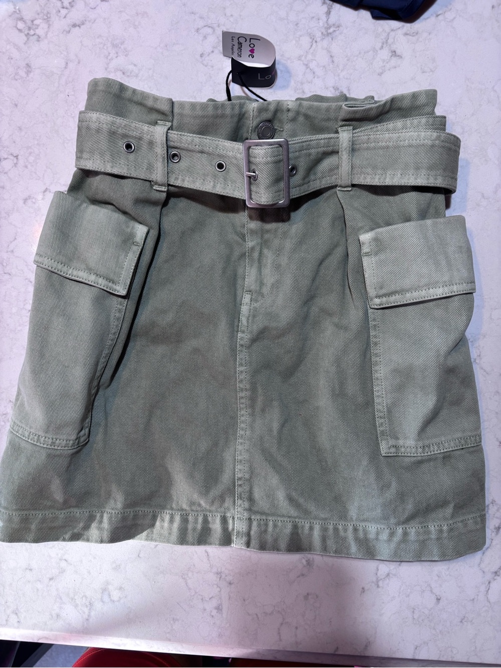 Love Tree Olive Utility Belted Mini Skirt